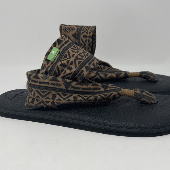 Sanuk Slingback Western Boho Flat Sandals Size 10 Yoga Mat Brown Black Stretch - Picture 7 of 10